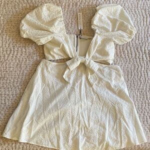 White Eyelet Puff Sleeve Dress